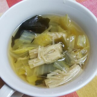 さっぱり☆えのき・白菜・ワカメのポン酢スープ
